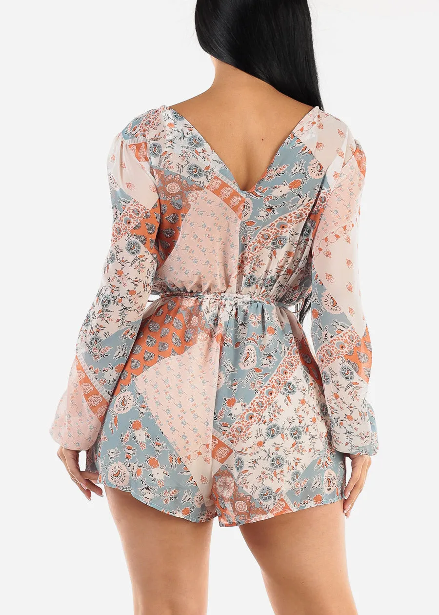 Long Sleeve Surplice Printed Romper Rust sold by Moda product image thumbnail 4