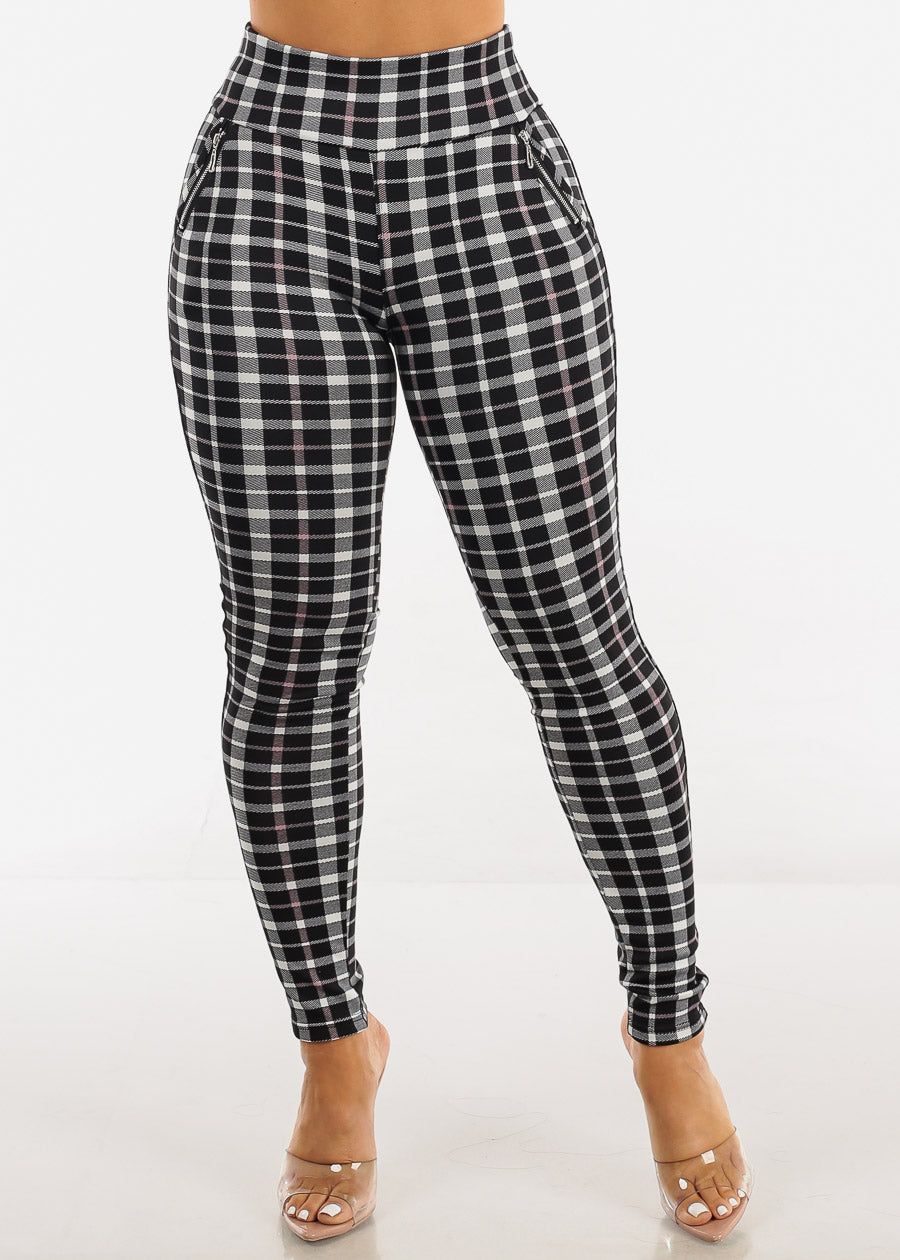 High Rise Pull On Plaid Skinny Pants w Zipper Detail sold by Moda product image thumbnail 2