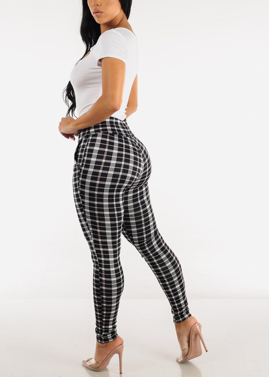 High Rise Pull On Plaid Skinny Pants w Zipper Detail sold by Moda product image thumbnail 5