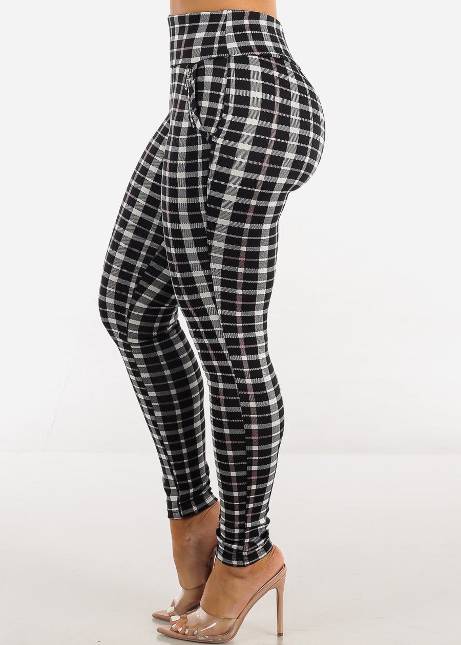 High Rise Pull On Plaid Skinny Pants w Zipper Detail sold by Moda product image thumbnail 4