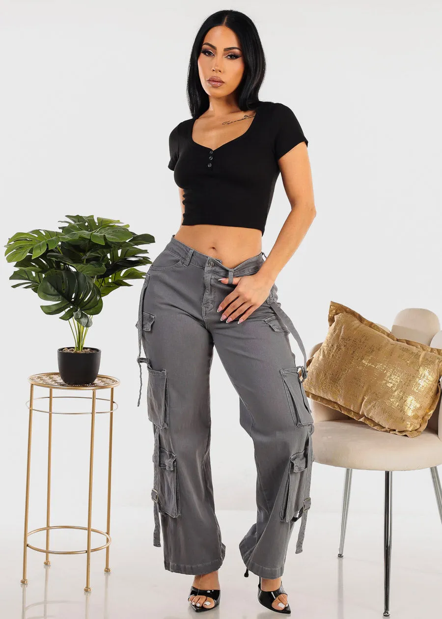 Thermal Short Sleeve Vneck Black Crop Top sold by Moda product image thumbnail 2