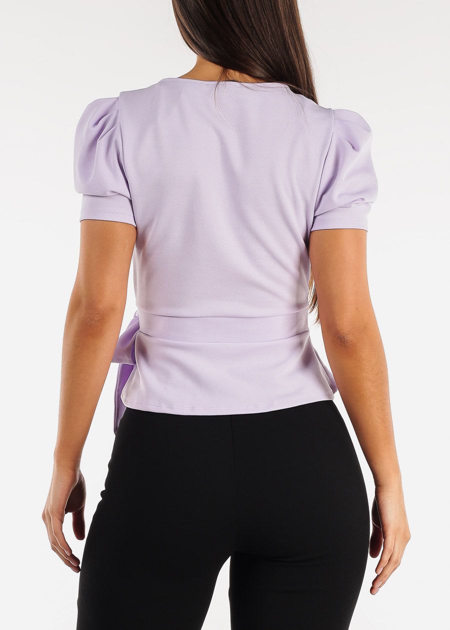 Short Sleeve Surplice Peplum Blouse Light Purple sold by Moda product image thumbnail 5