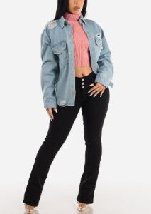 Ribbed Turtleneck Cropped Sweater Pink sold by Moda