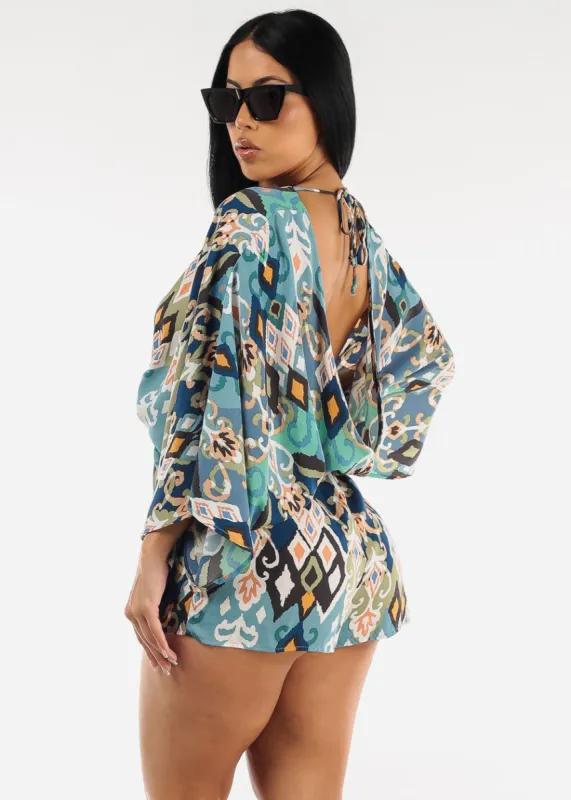 Deep V-Neck Open Back Printed Romper sold by Moda
