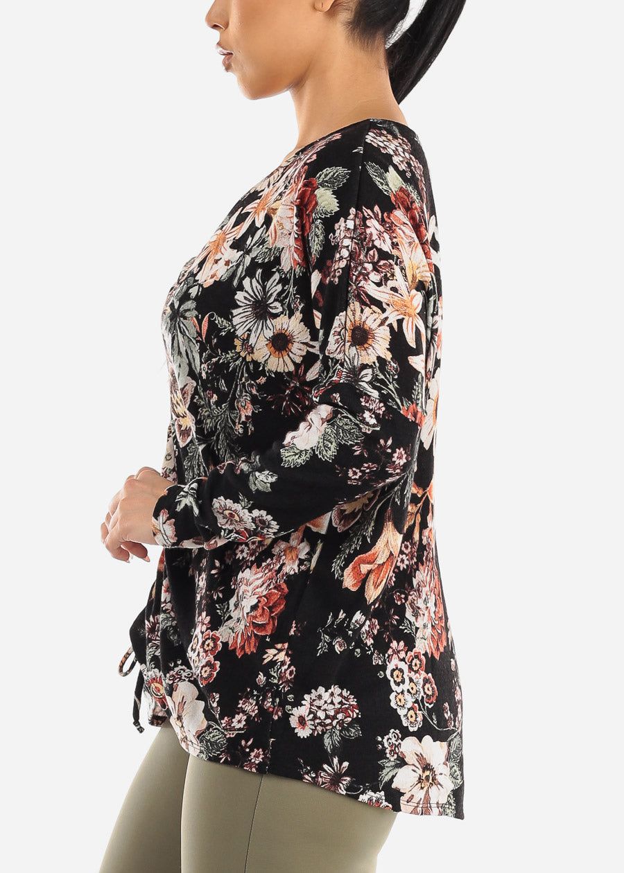 Ruched Front Long Sleeve Floral Tunic Top sold by Moda product image thumbnail 3