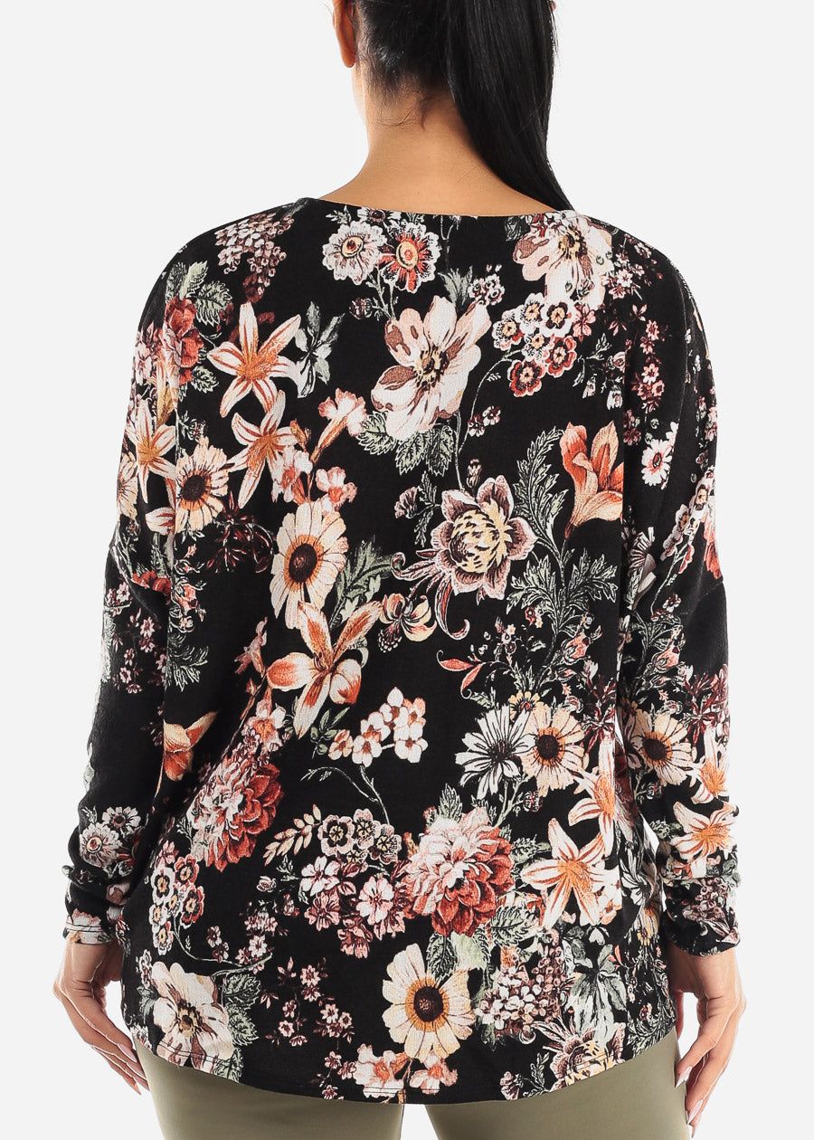 Ruched Front Long Sleeve Floral Tunic Top sold by Moda product image thumbnail 4