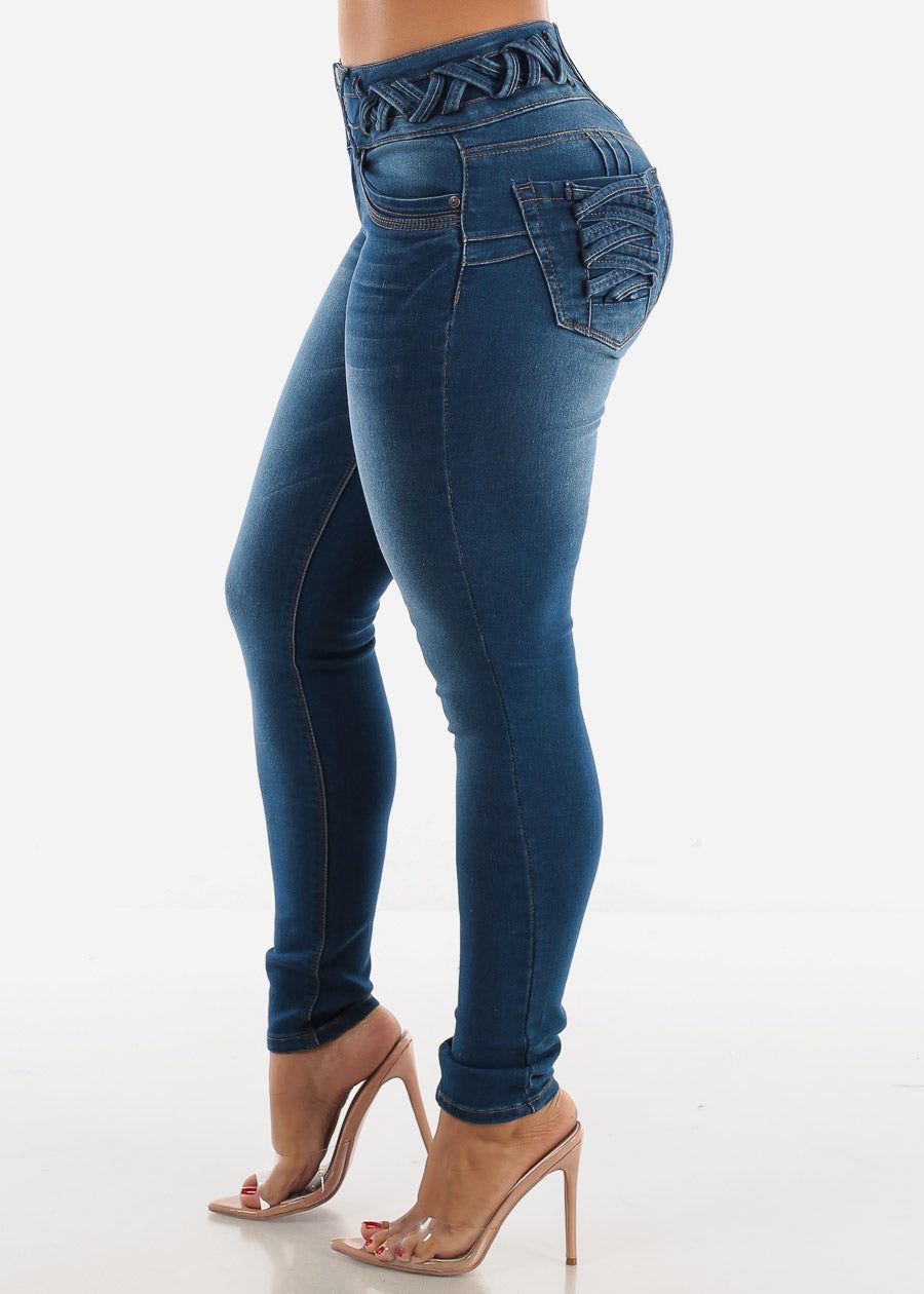 High Waisted Butt Lifting Dark Blue Skinny Jeans sold by Moda product image thumbnail 5