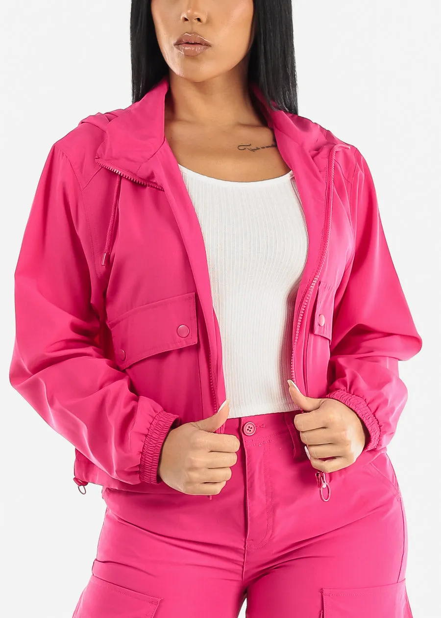 Windbreaker Hooded Zip Up Jacket Fuchsia sold by Moda