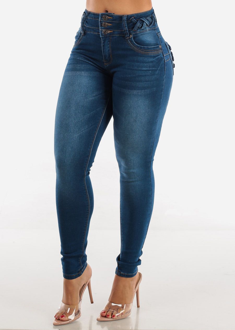 High Waisted Butt Lifting Dark Blue Skinny Jeans sold by Moda product image thumbnail 4