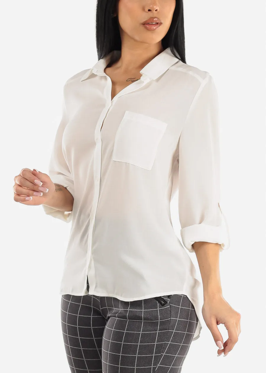 White Chiffon Button Up Dressy Shirt sold by Moda product image thumbnail 5