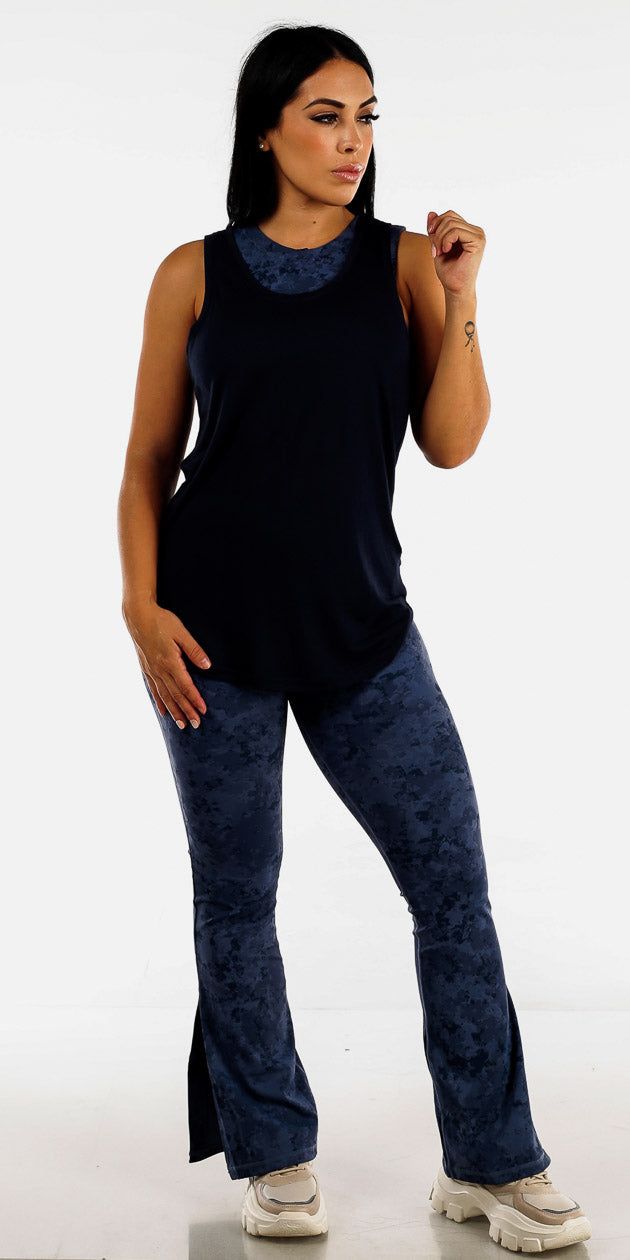 Navy Printed Flared Active Leggings Navy Printed Sports Bra and Open Back Navy Athleisure Top sold by Moda product image thumbnail 2