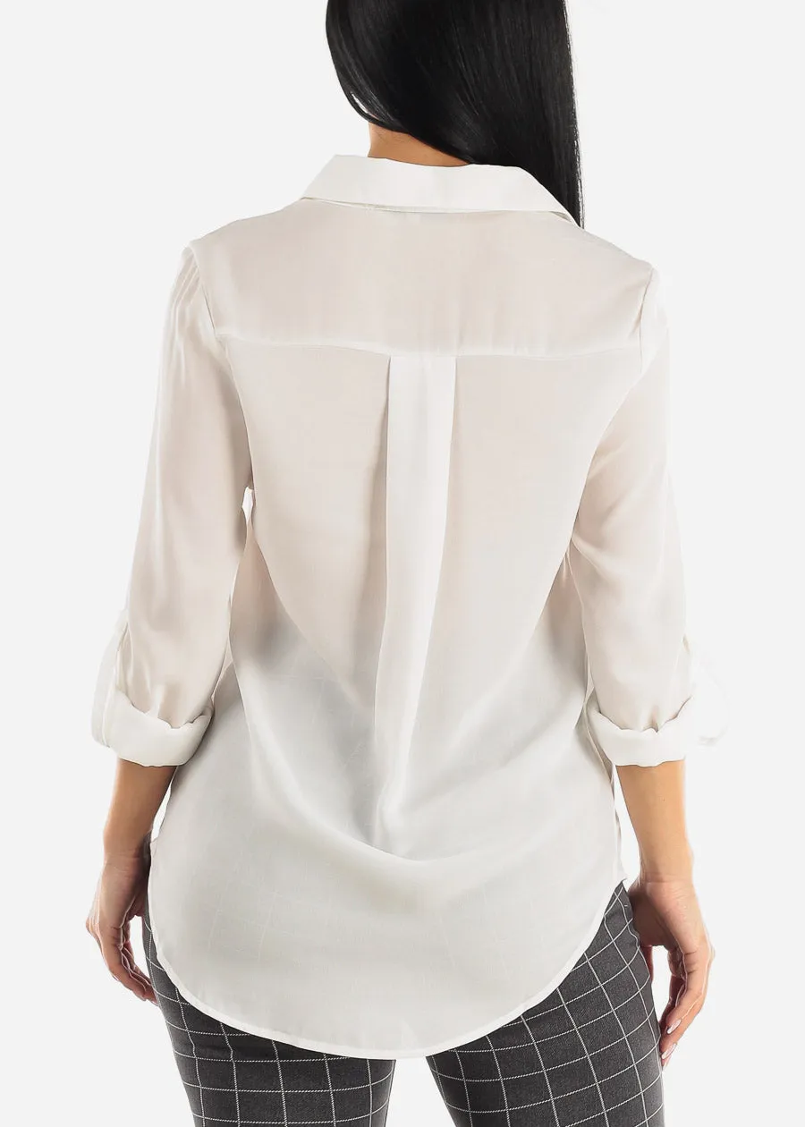 White Chiffon Button Up Dressy Shirt sold by Moda product image thumbnail 4
