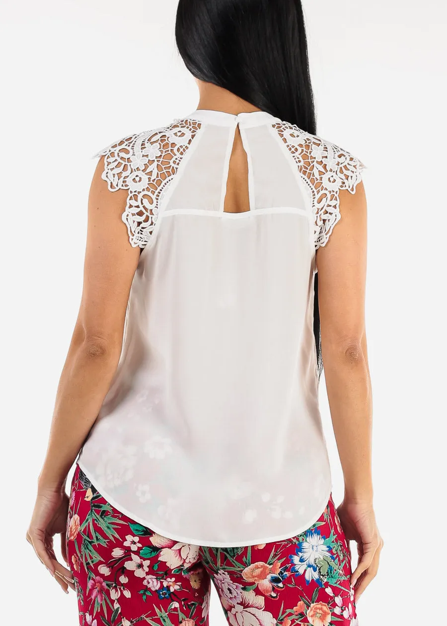 Crochet Sleeve Mock Neck White Blouse sold by Moda product image thumbnail 4