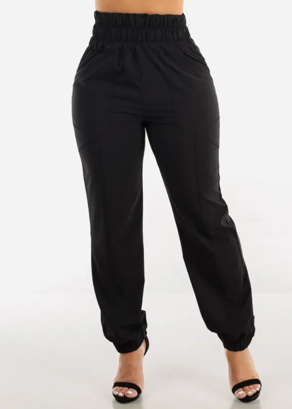 Black Ultra High Waist Windbreaker Joggers sold by Moda