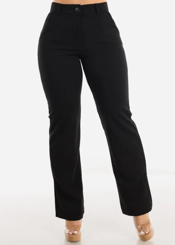 High Waisted Black Bootcut Dressy Pants with Button Up Light