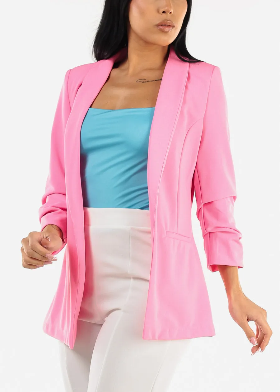 Ruched Quarter Sleeve Open Front Blazer Pink sold by Moda product image thumbnail 3