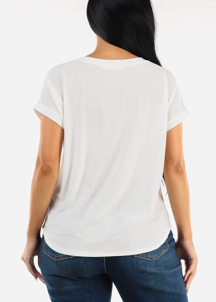 Short Sleeve Round Neck Slinky Blouse Ivory sold by Moda product image thumbnail 4