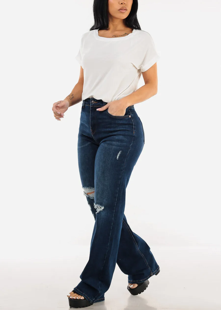 Short Sleeve Round Neck Slinky Blouse Ivory sold by Moda product image thumbnail 2