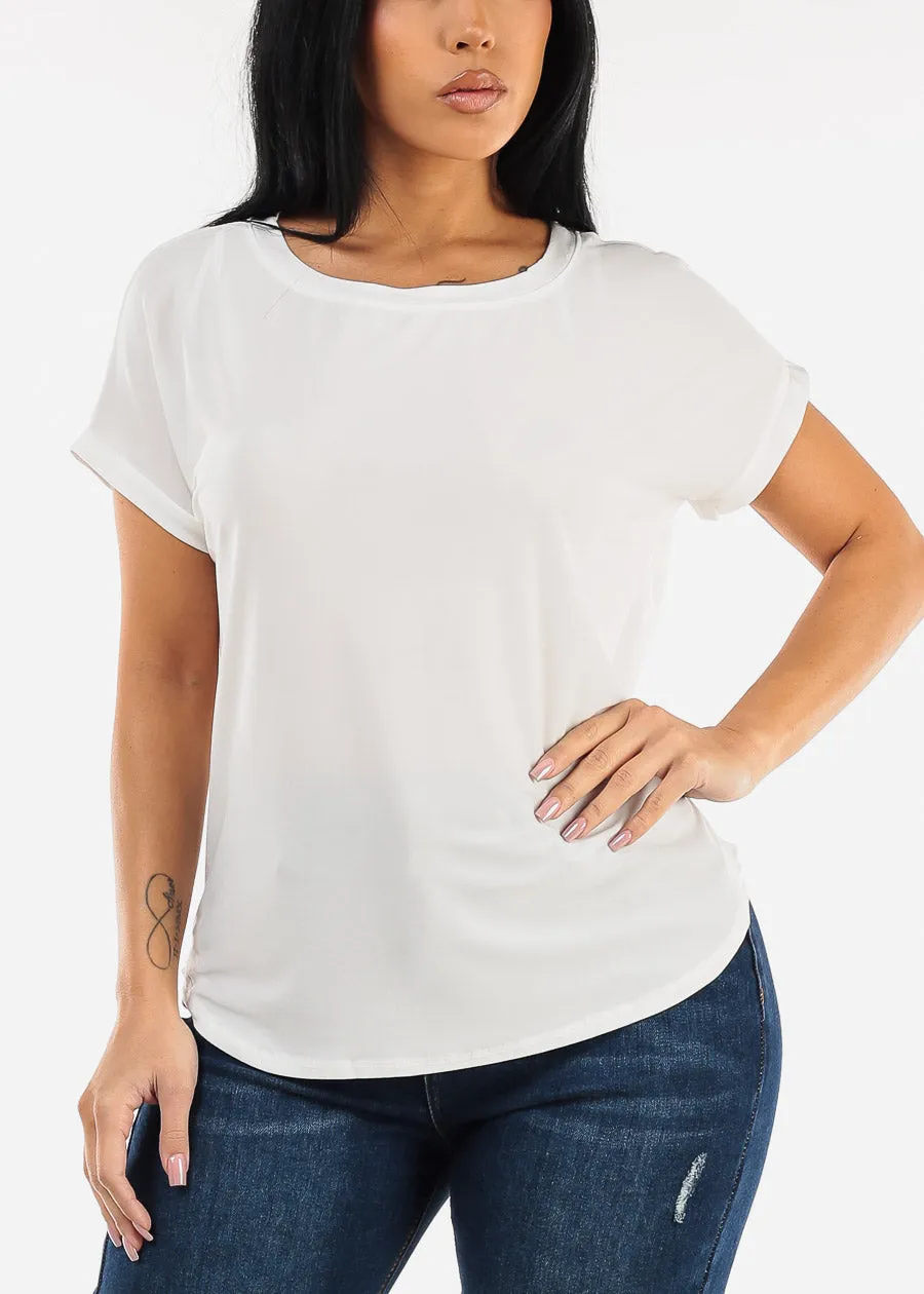 Short Sleeve Round Neck Slinky Blouse Ivory sold by Moda product image thumbnail 5