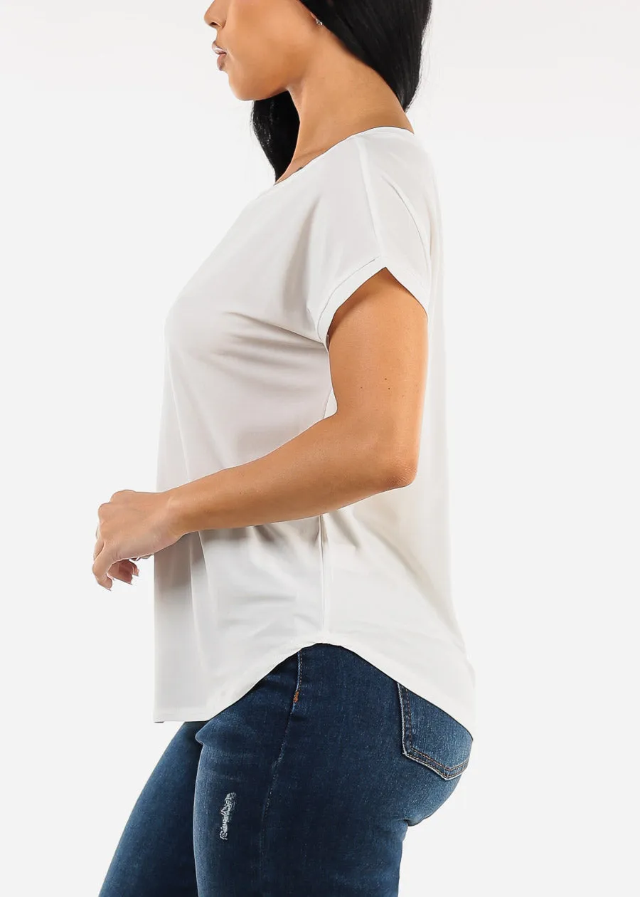Short Sleeve Round Neck Slinky Blouse Ivory sold by Moda product image thumbnail 3