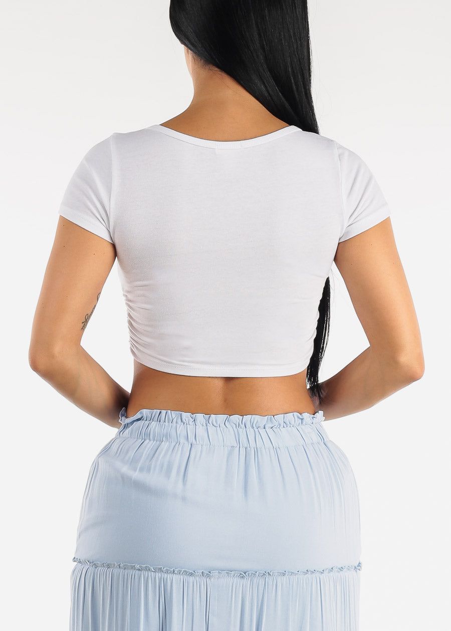 White Short Sleeve Ruched Sides Crop Top sold by Moda product image thumbnail 4