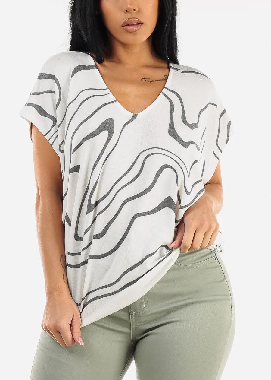 Short Dolman Sleeve Printed Tunic Top White sold by Moda