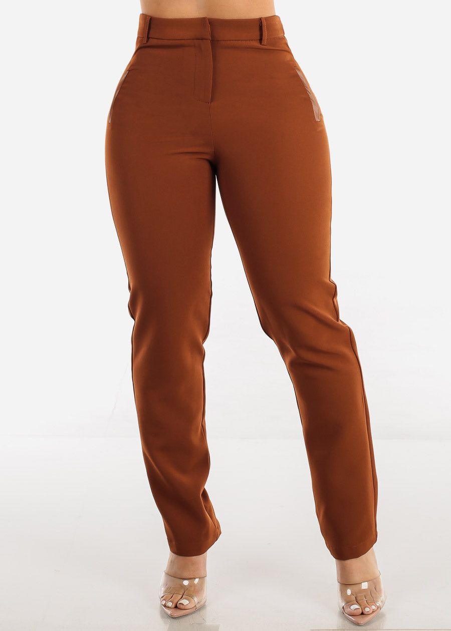 Brown Straight Leg Trouser Pants sold by Moda
