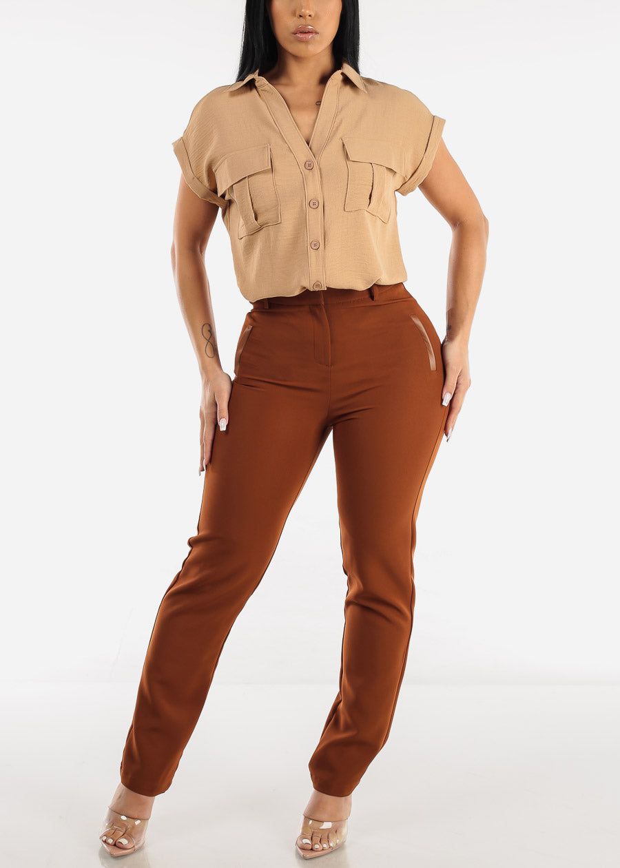 Brown Straight Leg Trouser Pants sold by Moda product image thumbnail 2