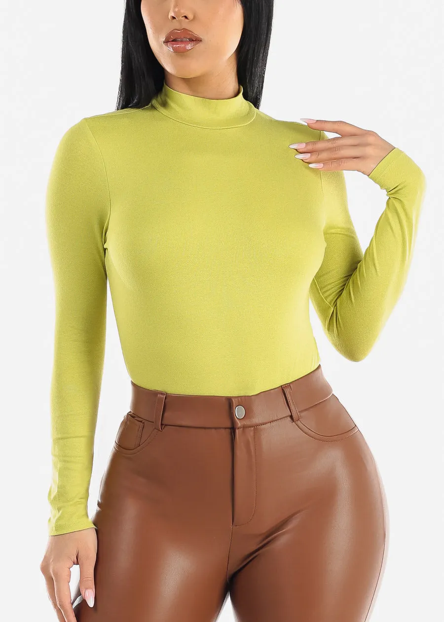 Mock Neck Long Sleeve Thong Bodysuit Lime Green sold by Moda product image thumbnail 5