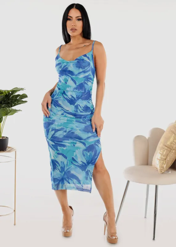 Tie Dye Mesh Bodycon Midi Dress Blue sold by Moda