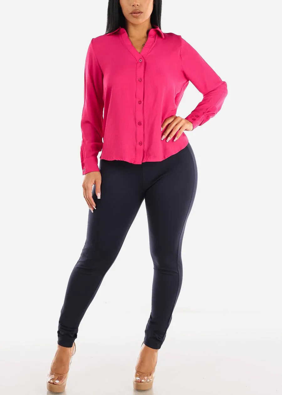 Long Sleeve Button Down Collared Blouse Fuschia sold by Moda product image thumbnail 2