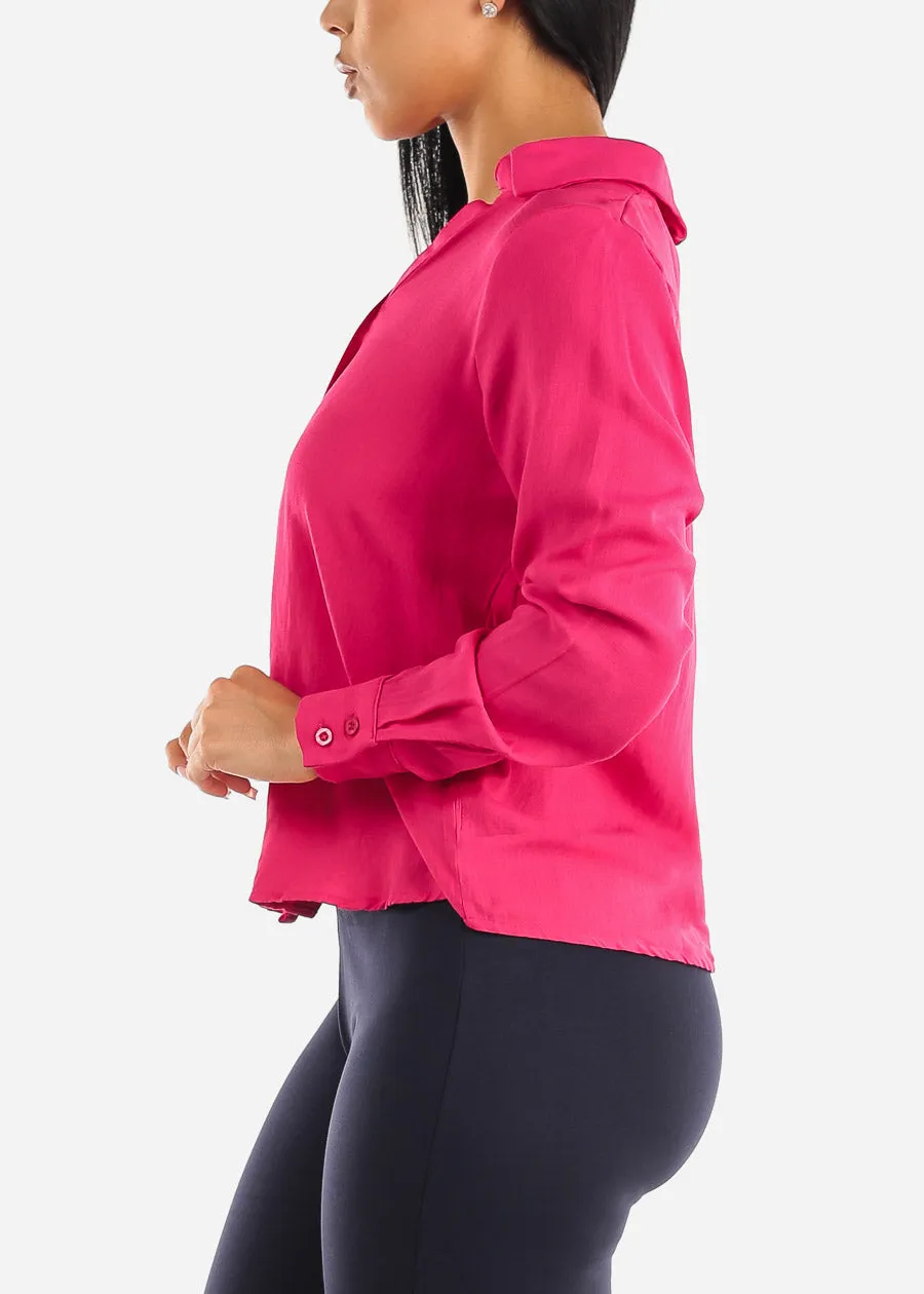 Long Sleeve Button Down Collared Blouse Fuschia sold by Moda product image thumbnail 3