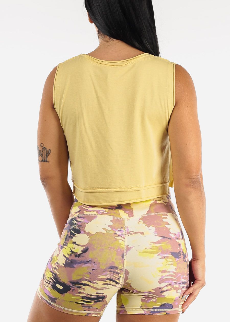 Yellow Sleeveless Cropped Double Layered Edge Tank Top sold by Moda product image thumbnail 4