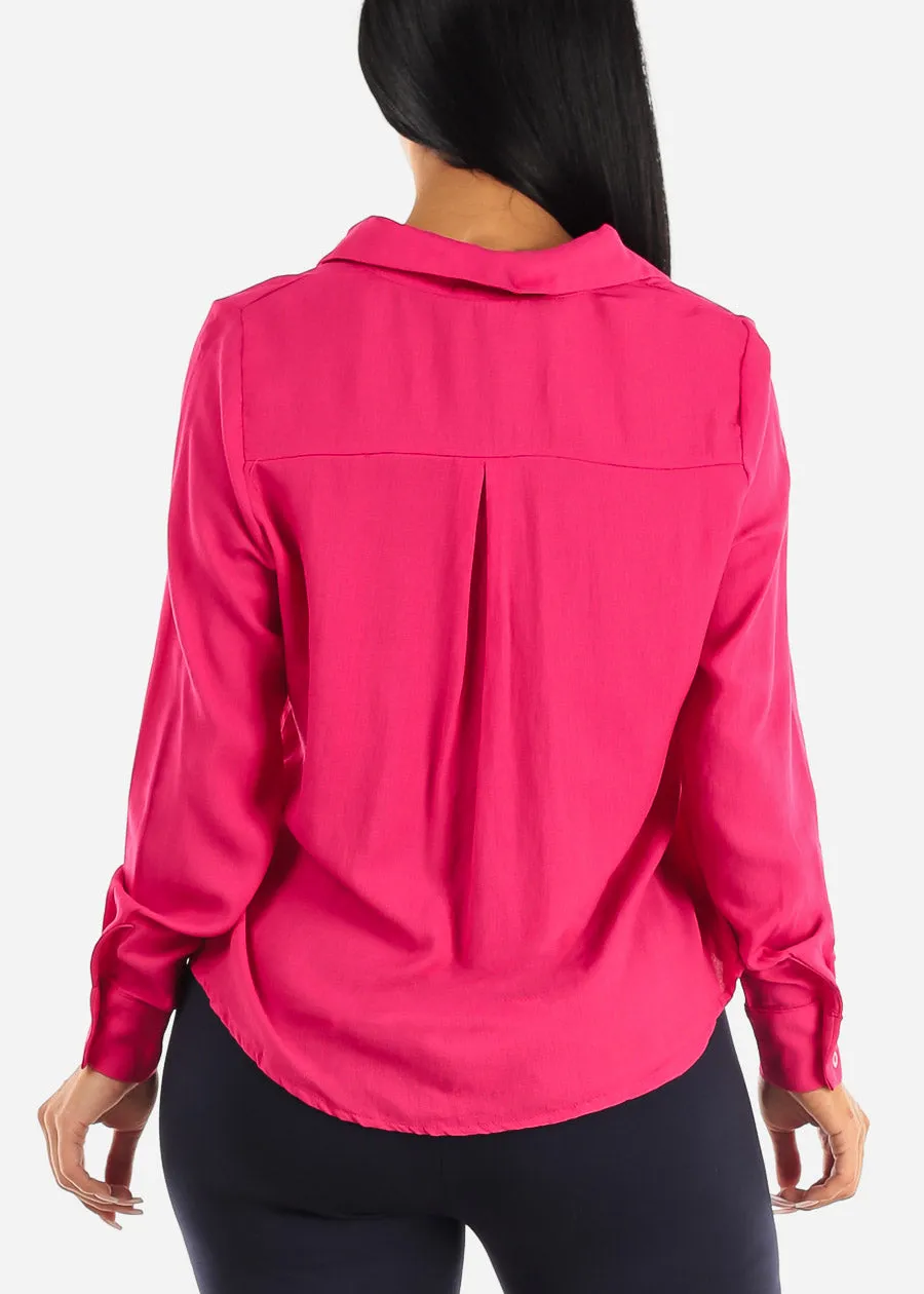 Long Sleeve Button Down Collared Blouse Fuschia sold by Moda product image thumbnail 4