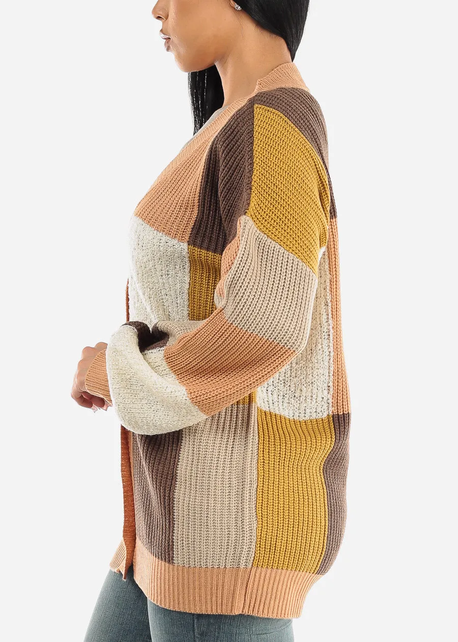 Long Sleeve Button Up Knitted Maxi Cardigan Colorblock sold by Moda product image thumbnail 3