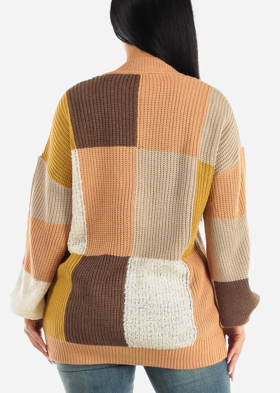 Long Sleeve Button Up Knitted Maxi Cardigan Colorblock sold by Moda product image thumbnail 4