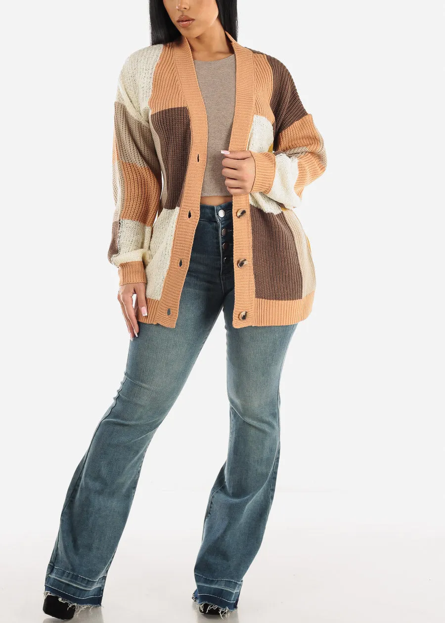 Long Sleeve Button Up Knitted Maxi Cardigan Colorblock sold by Moda product image thumbnail 2