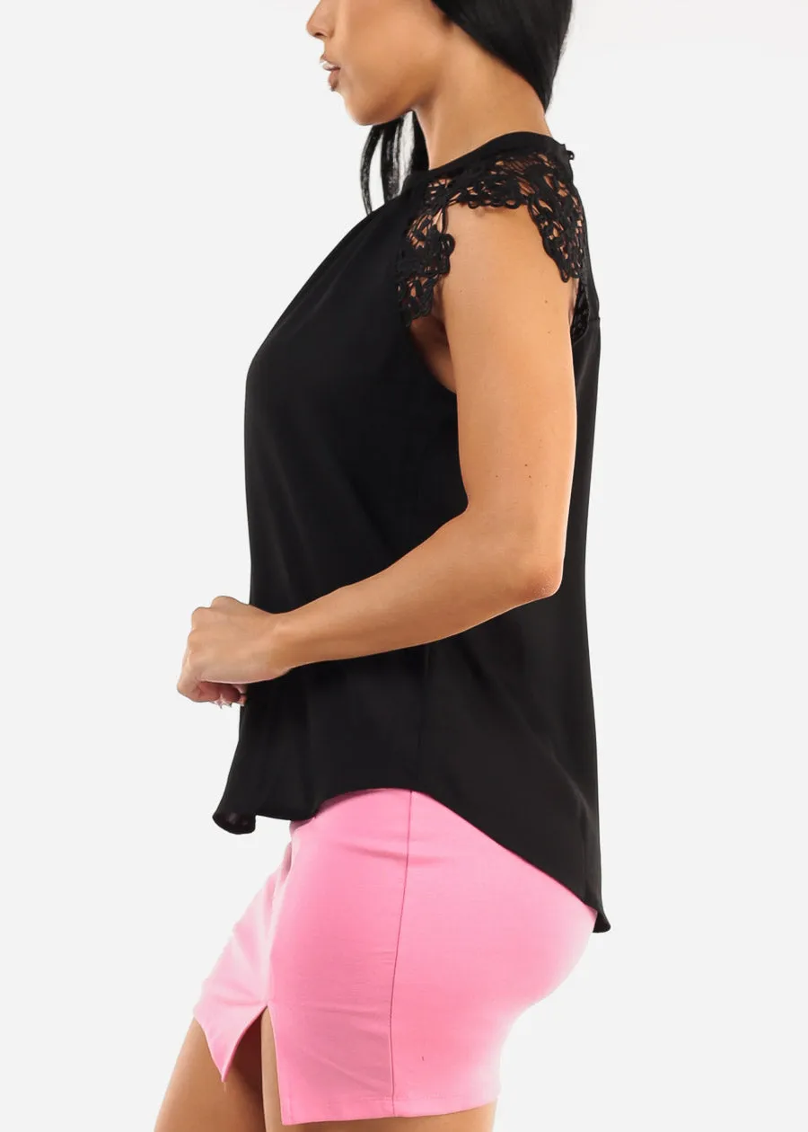 Crochet Sleeve Mock Neck Black Blouse sold by Moda product image thumbnail 3