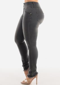 Butt Lifting Mid Rise Dark Grey Skinny Jeans sold by Moda