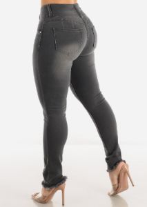 Butt Lifting Mid Rise Dark Grey Skinny Jeans sold by Moda