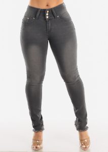 Butt Lifting Mid Rise Dark Grey Skinny Jeans sold by Moda