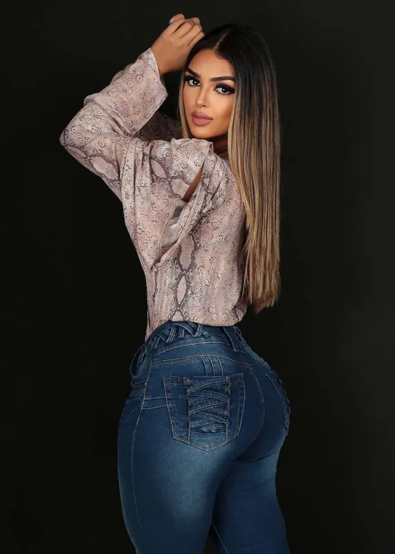 High Waisted  Butt Lifting Dark Blue Skinny Jeans sold by Moda