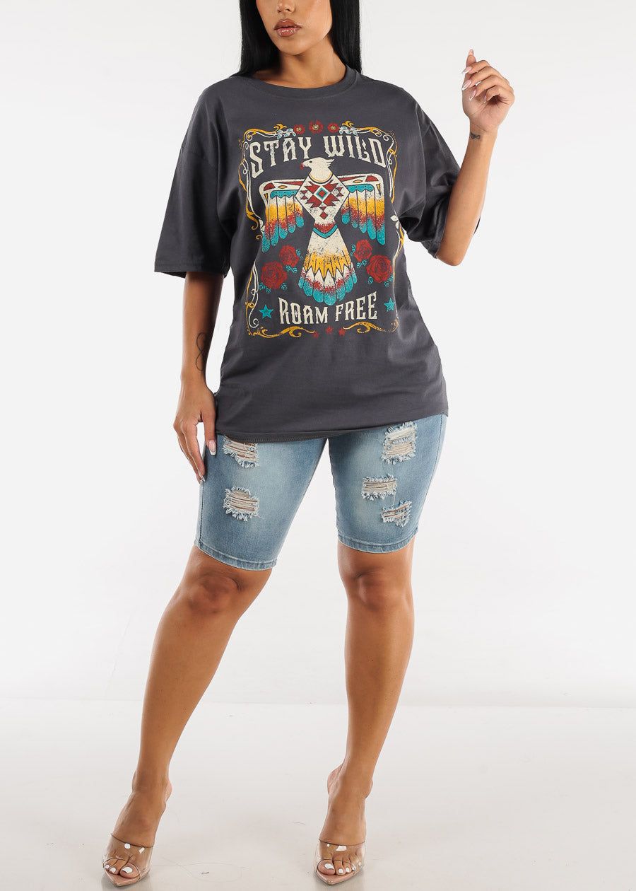 Short Sleeve Stay Wild Oversize Graphic Tee Charcoal sold by Moda product image thumbnail 2