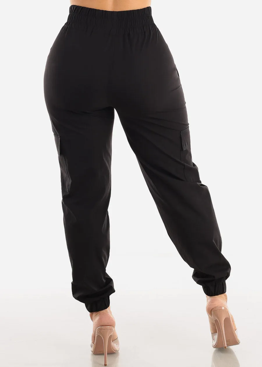 Black Thick High Waist Cargo Jogger Pants sold by Moda product image thumbnail 4