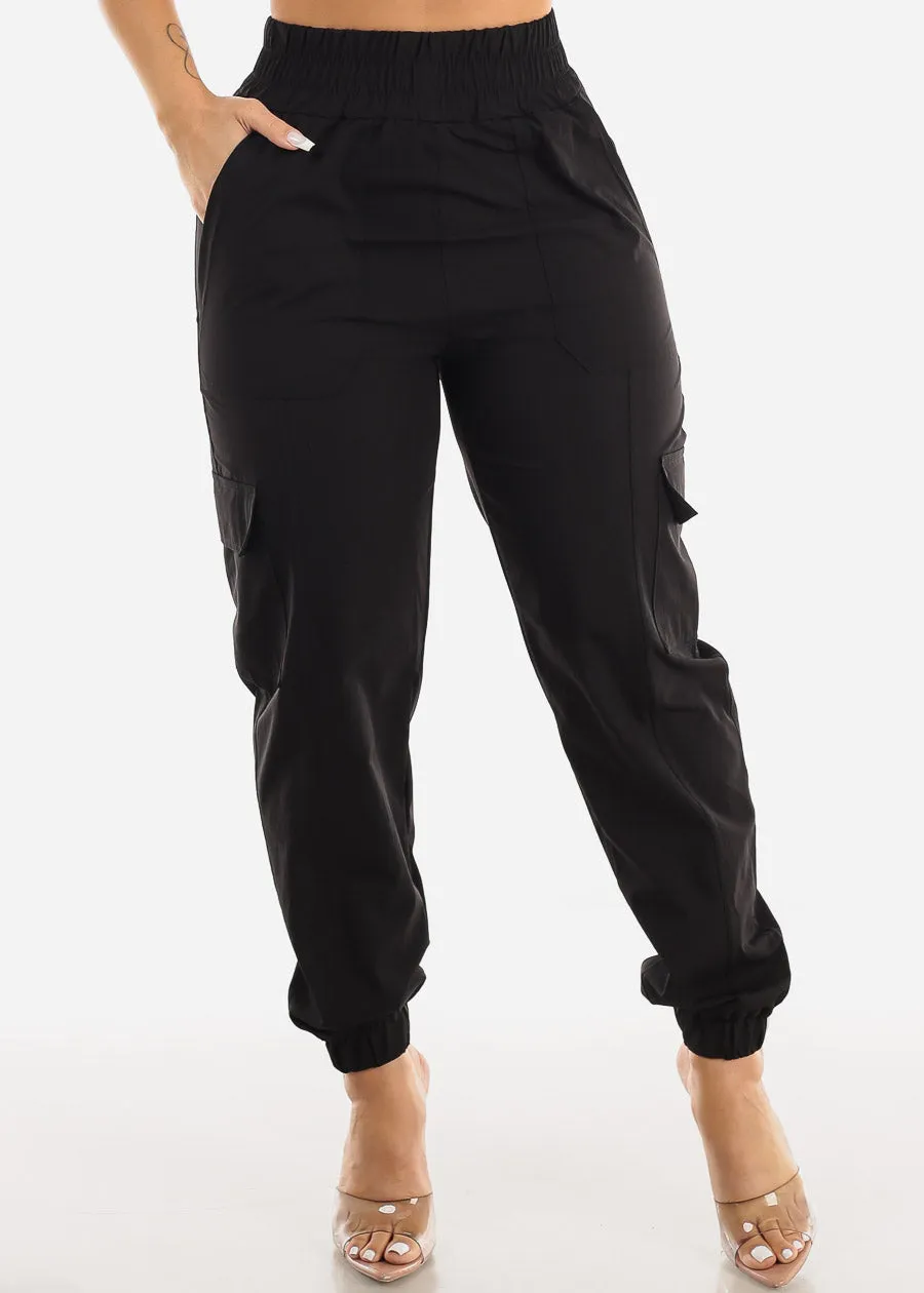 Black Thick High Waist Cargo Jogger Pants sold by Moda