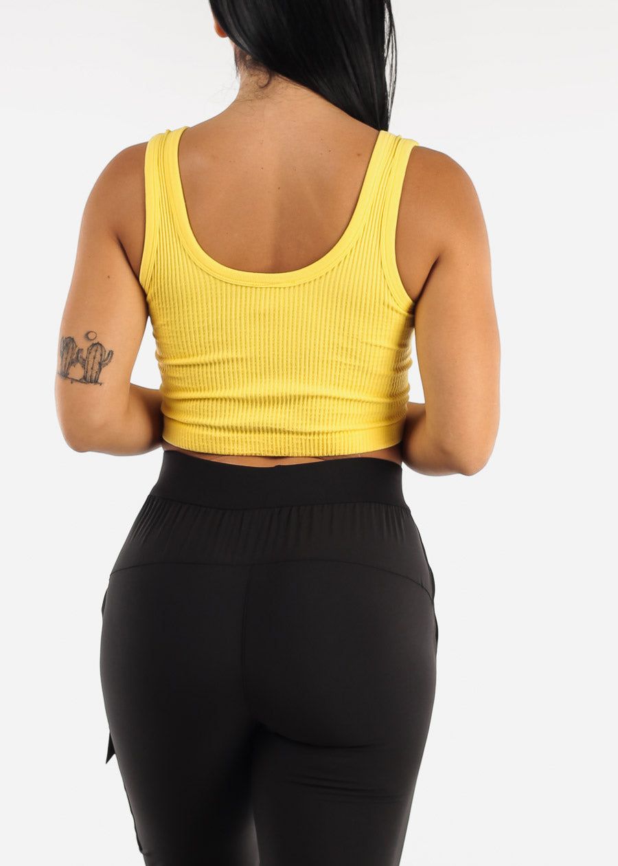 MONO B Yellow Ribbed Seamless Cropped Tank Top sold by Moda product image thumbnail 4