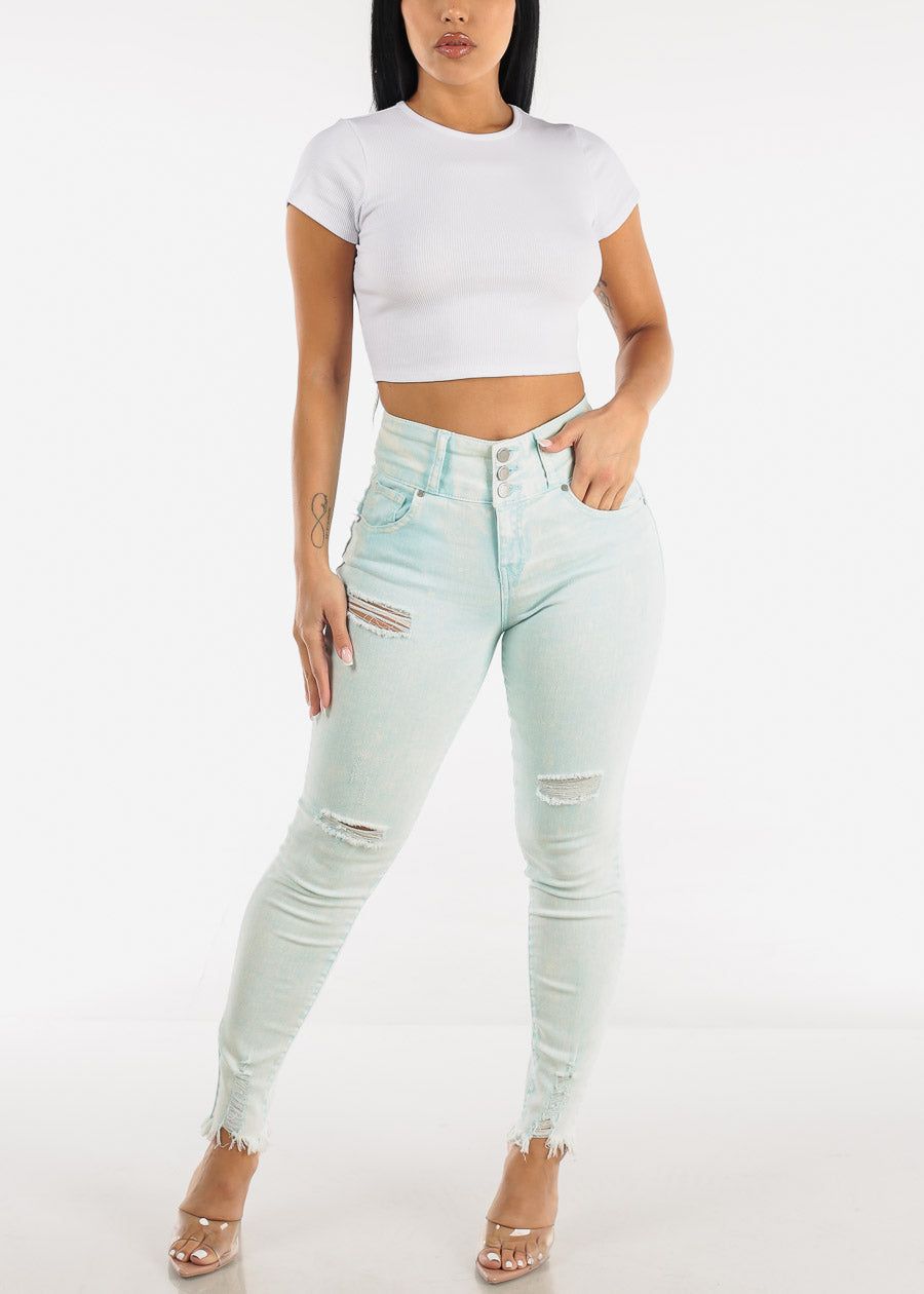 White Cut Out Back Short Sleeve Crewneck Crop Top sold by Moda product image thumbnail 2