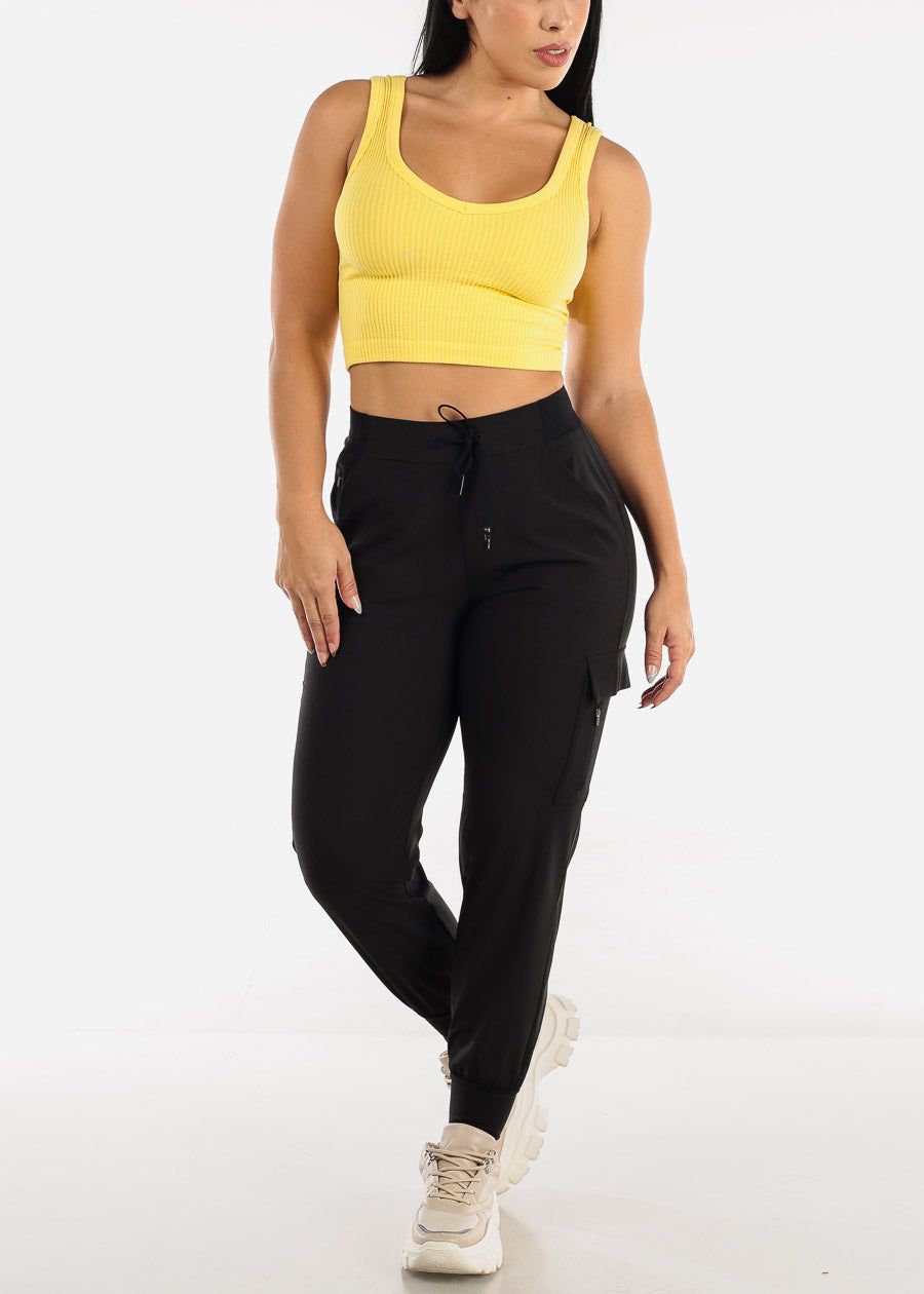 MONO B Yellow Ribbed Seamless Cropped Tank Top sold by Moda product image thumbnail 2