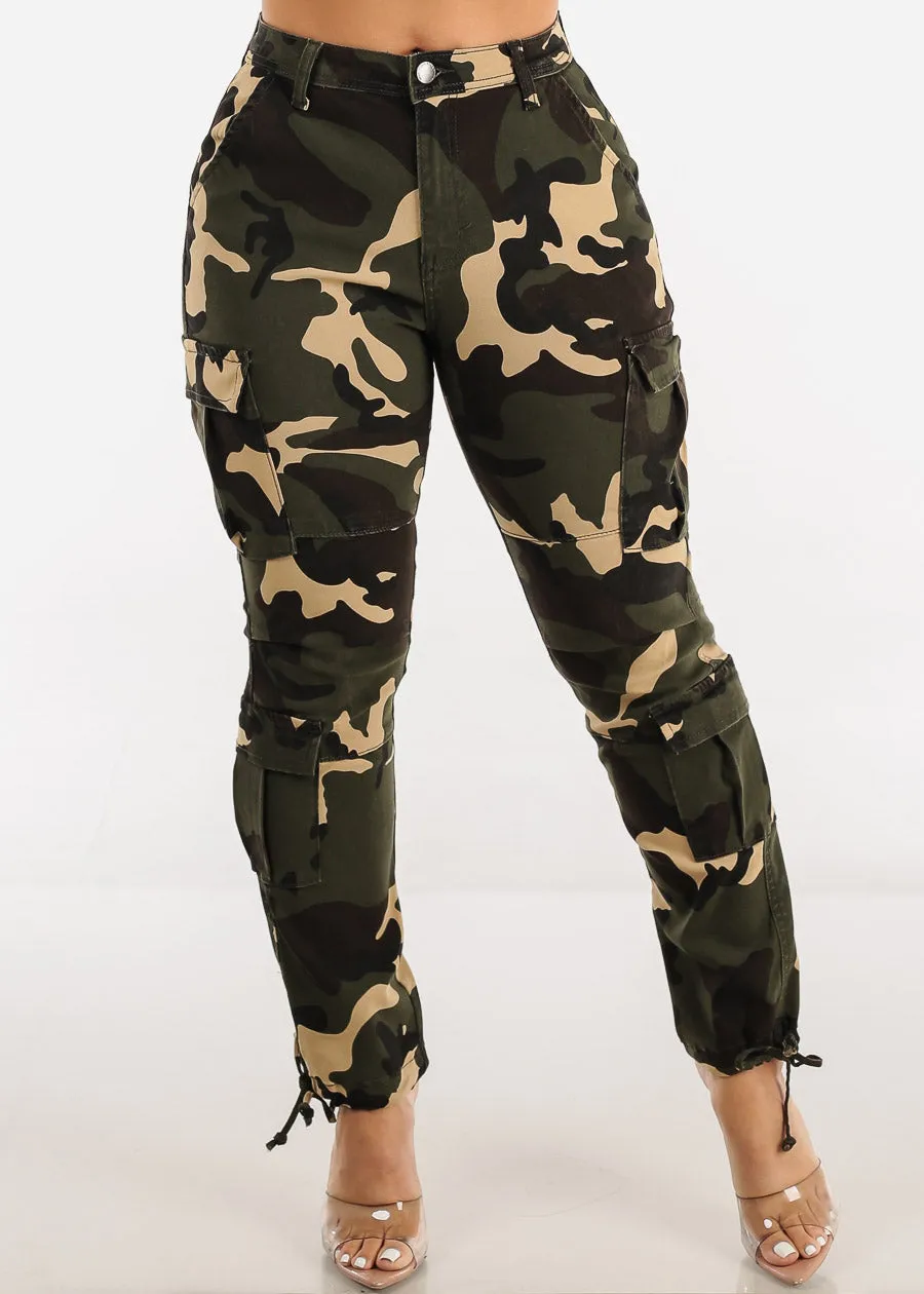 High Waisted Camo Cargo Pants w Adjustable Drawstring Hem sold by Moda