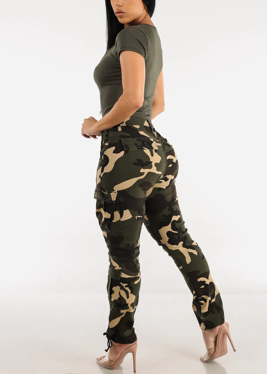 High Waisted Camo Cargo Pants w Adjustable Drawstring Hem sold by Moda product image thumbnail 5